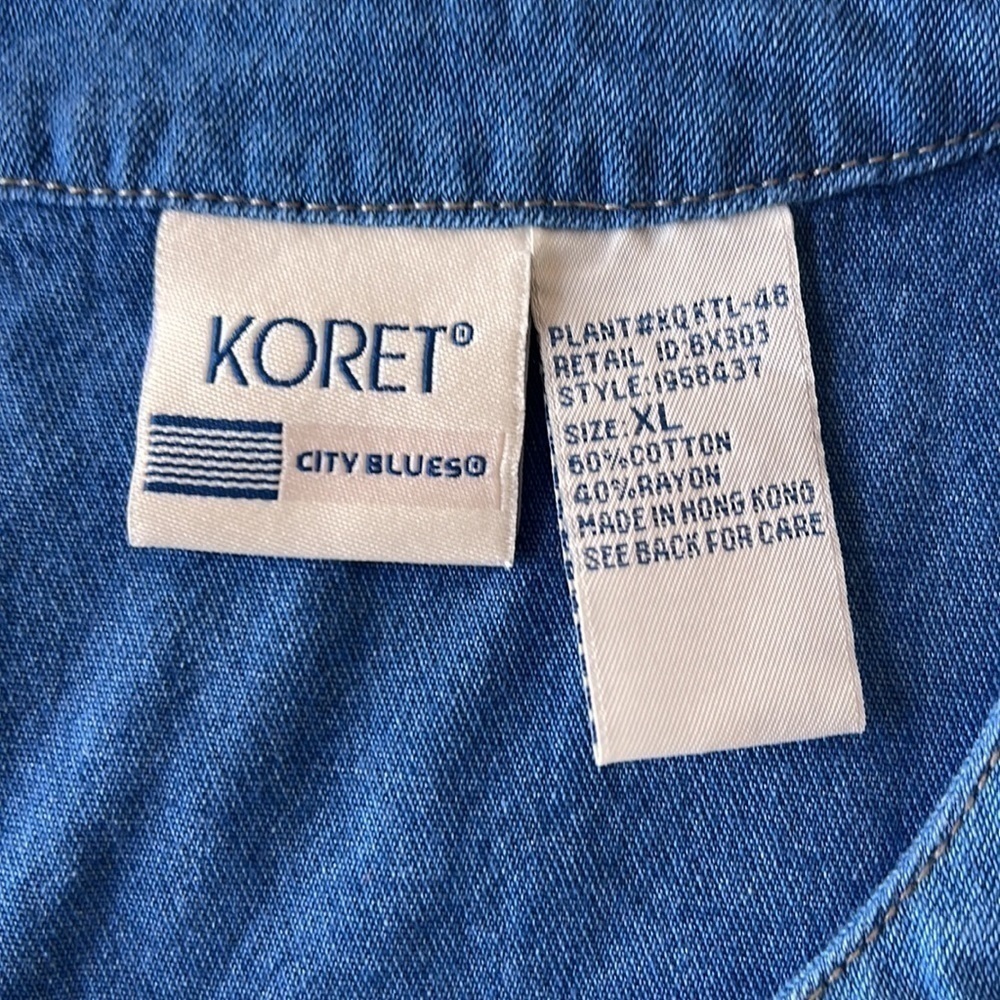 Vintage Koret City Blues Chambray Embroidered Beaded Palm Tree Button Down Top - Picture 7 of 11